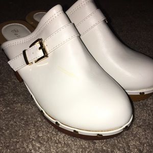 White Leather Platform Clogs